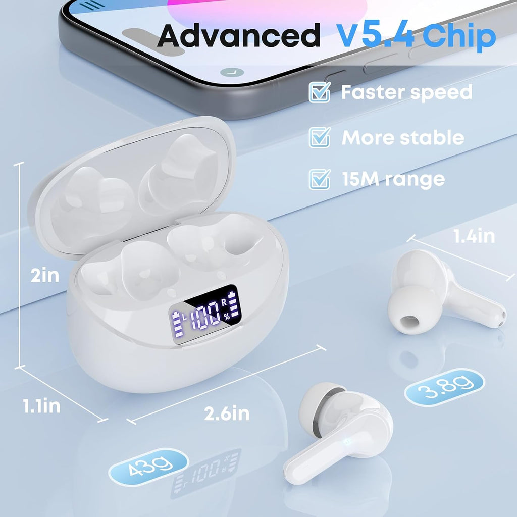 Wireless Earbuds, Bluetooth 5.4 Headphones HiFi Stereo/Crystal Clear, Black
