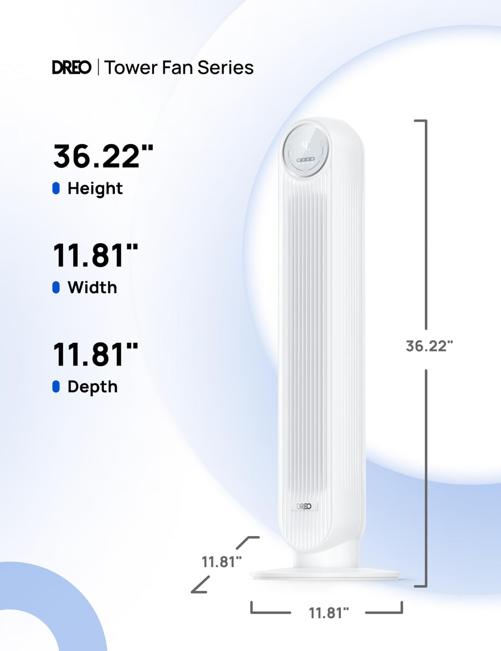 DREO Tower Fan for Bedroom, 28ft/s Velocity, Ultra Quiet Fan, 8 Speeds
