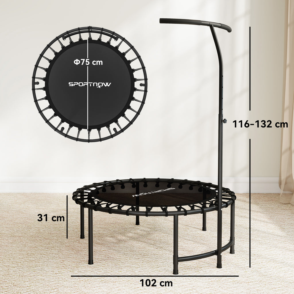 Trampoline de Fitness avec Cordes Élastiques, Poignée Réglable 5 Positions, Capacité 100 kg, Acier, Ø102x132cm, Noir