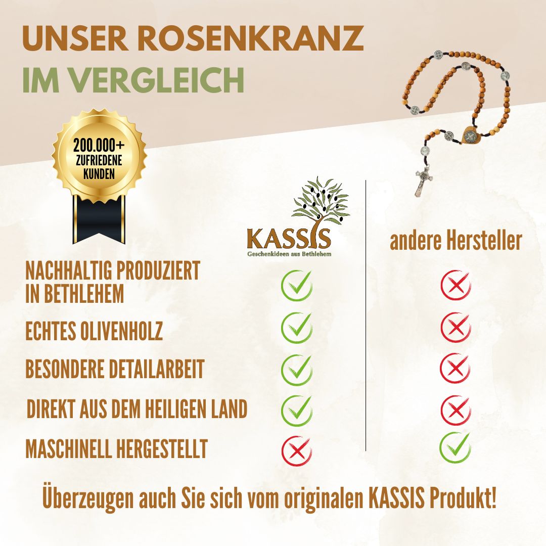 St. Benedikt Rosenkranz aus Olivenholz | Gebetskette mit Kreuz & Medaille, Geschenk Taufe, Kommunion, Firmung-3