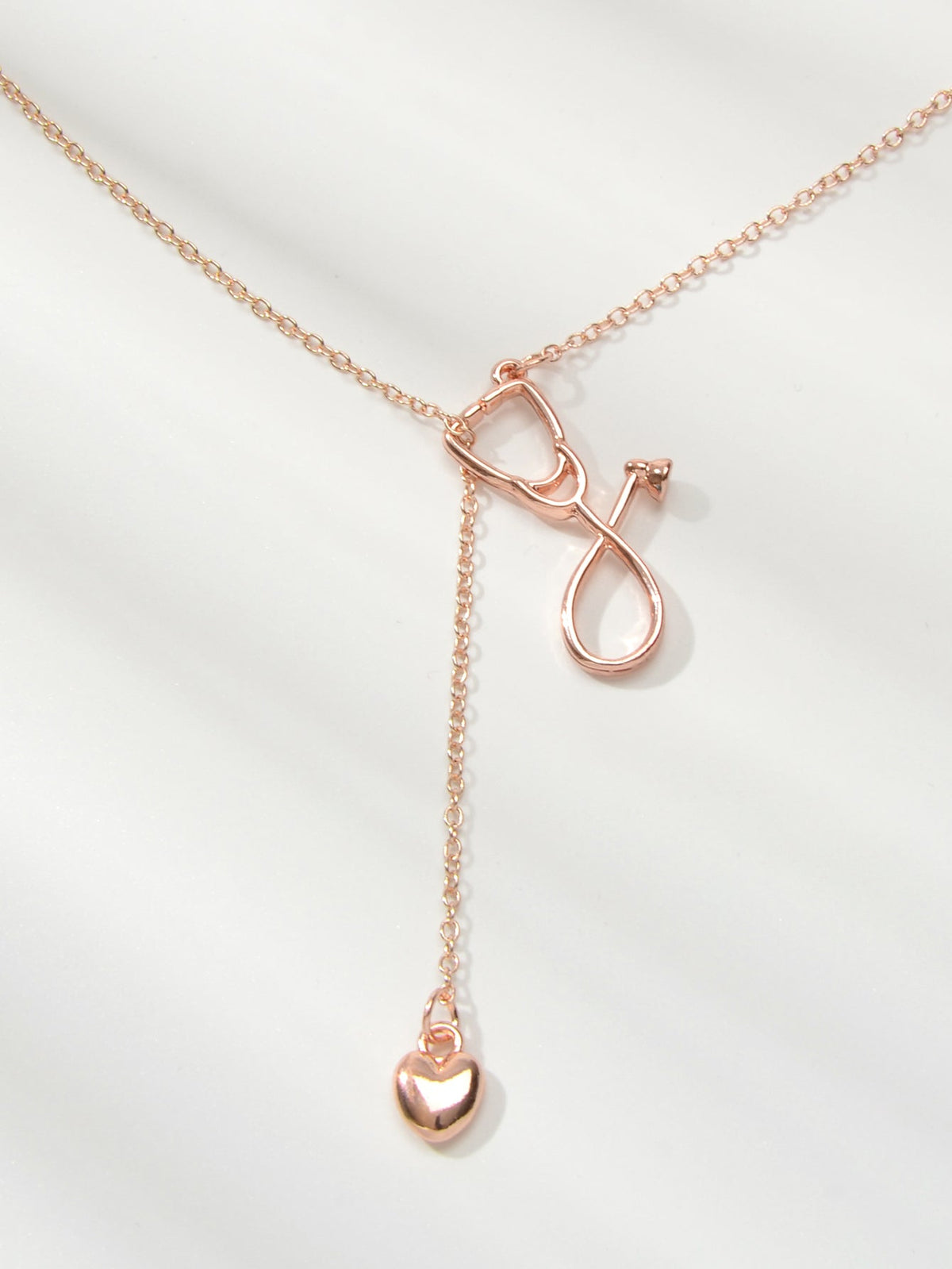 Minimalist Jewelry Trendy Gold Silver Stethoscope Heart Pendant Y shape Necklace-4