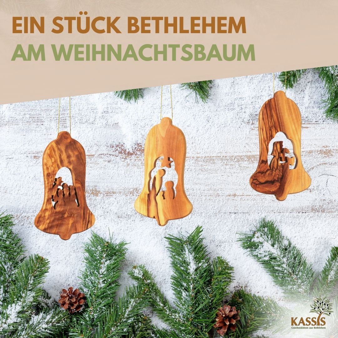Olivenholz Krippen-Anhänger im 3er Set (ohne Rinde) | Baumschmuck & Weihnachtsdeko für Advent und Weihnachten-4