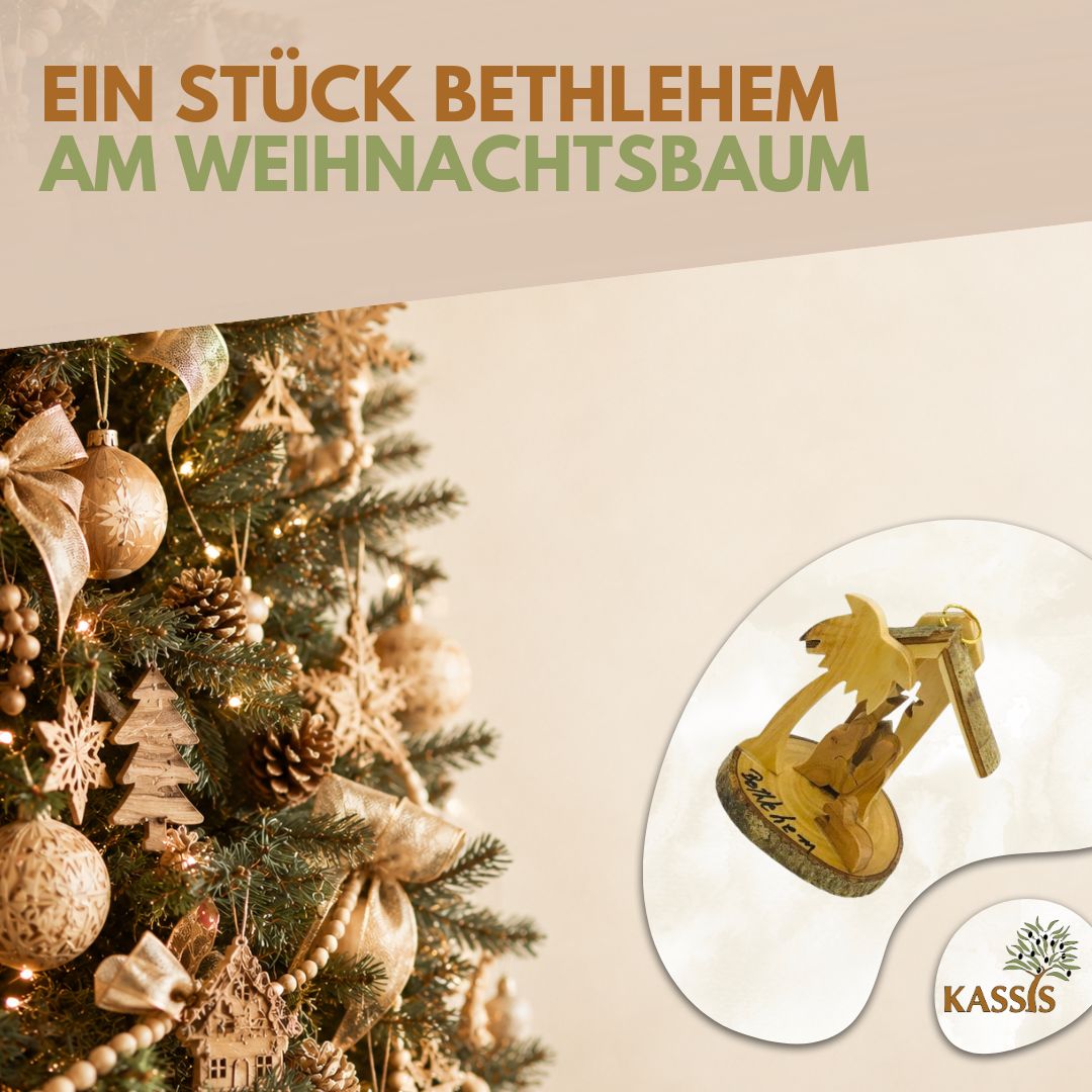 Krippe zum Aufhängen aus Olivenholz mit Rinde, 7 cm | Weihnachtsdeko & Geschenk für Advent und Weihnachten-4