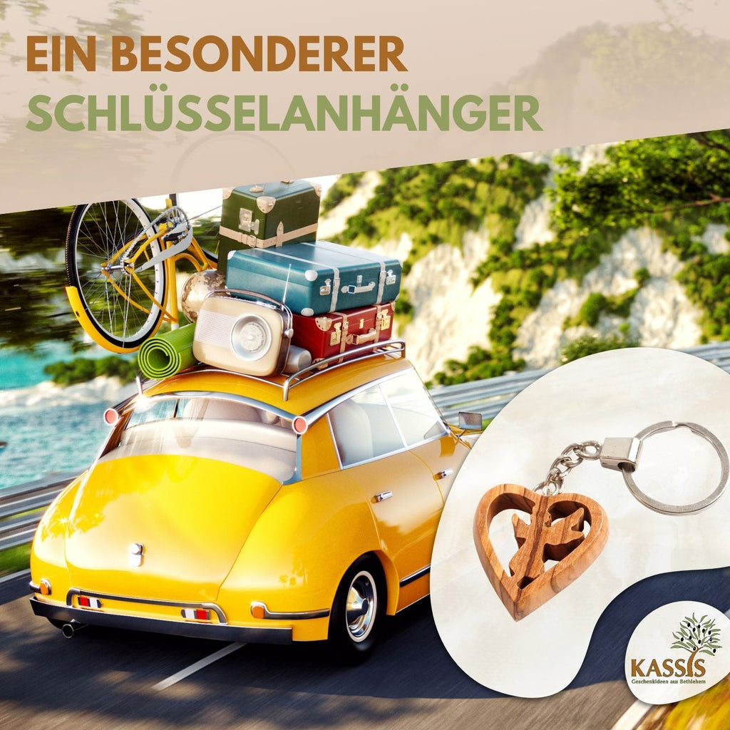 Schlüsselanhänger Schutzengel im Herz aus Olivenholz | Liebevoller Glücksbringer als Geschenk zur Taufe, Kommunion & Geburtstag-4