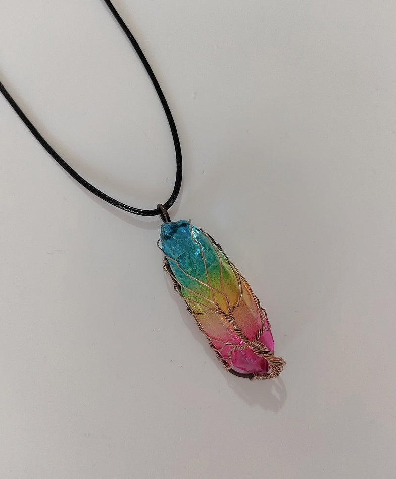 Hot Selling Stone Crystal Pillar Tree Of Life Pendant Ins Fashion Necklace-7