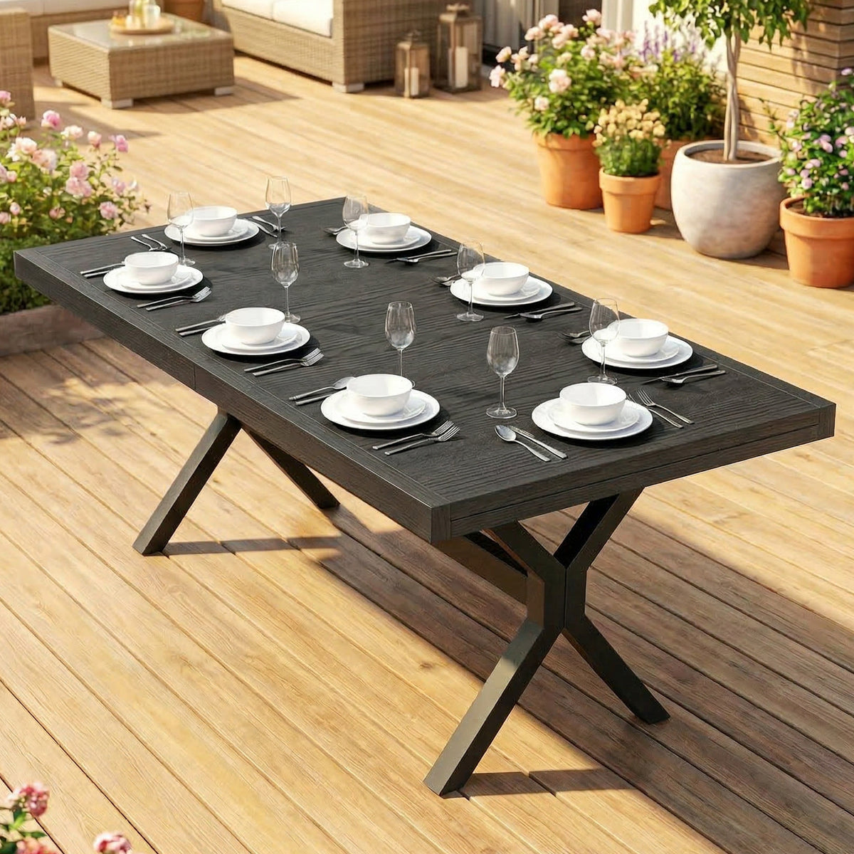 Table de Jardin Extensible Aluminium Table de Repas Extérieure Effet Bois 8-10 Personnes 214x85x73cm Gris Anthracite-8