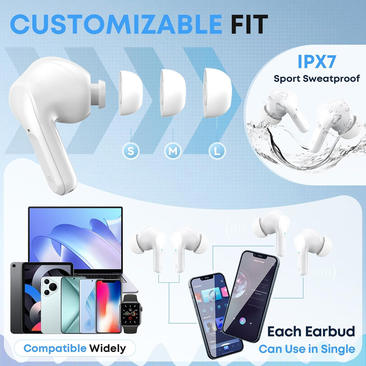 Wireless Earbuds, Bluetooth 5.4 Headphones HiFi Stereo/Crystal Clear, Black