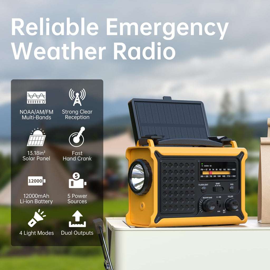 Solar Radio Emergency Hand Crank 12000mAh with Clear Signal