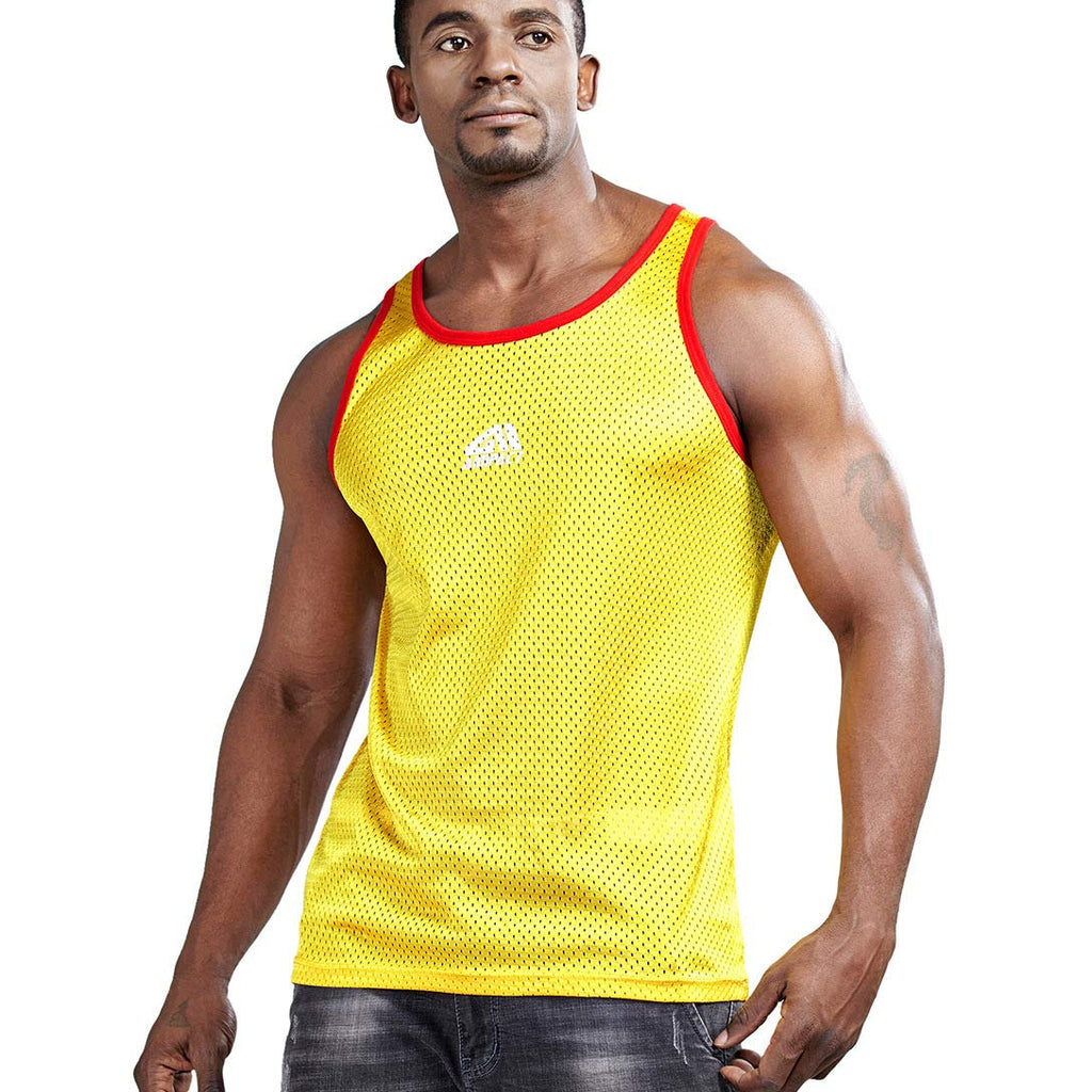 AIMPACT Mens Casual Basic Tank Tops Mesh Quick Dry Workout Running Sleeveless Shirts(Yellow S)-2