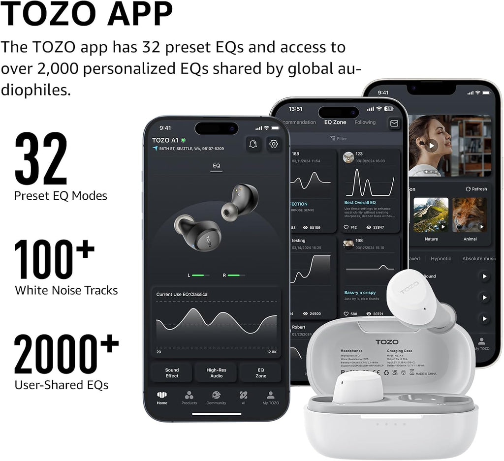 TOZO A1 Wireless Earbuds Bluetooth 5.3 Light Weight in Ear Headphones