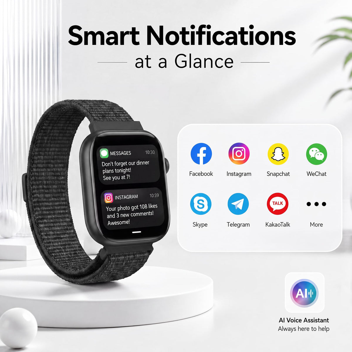Smart Watch for Women, Bluetooth Answer/Make Calls, 1.83"HD Screen, 2 Bands