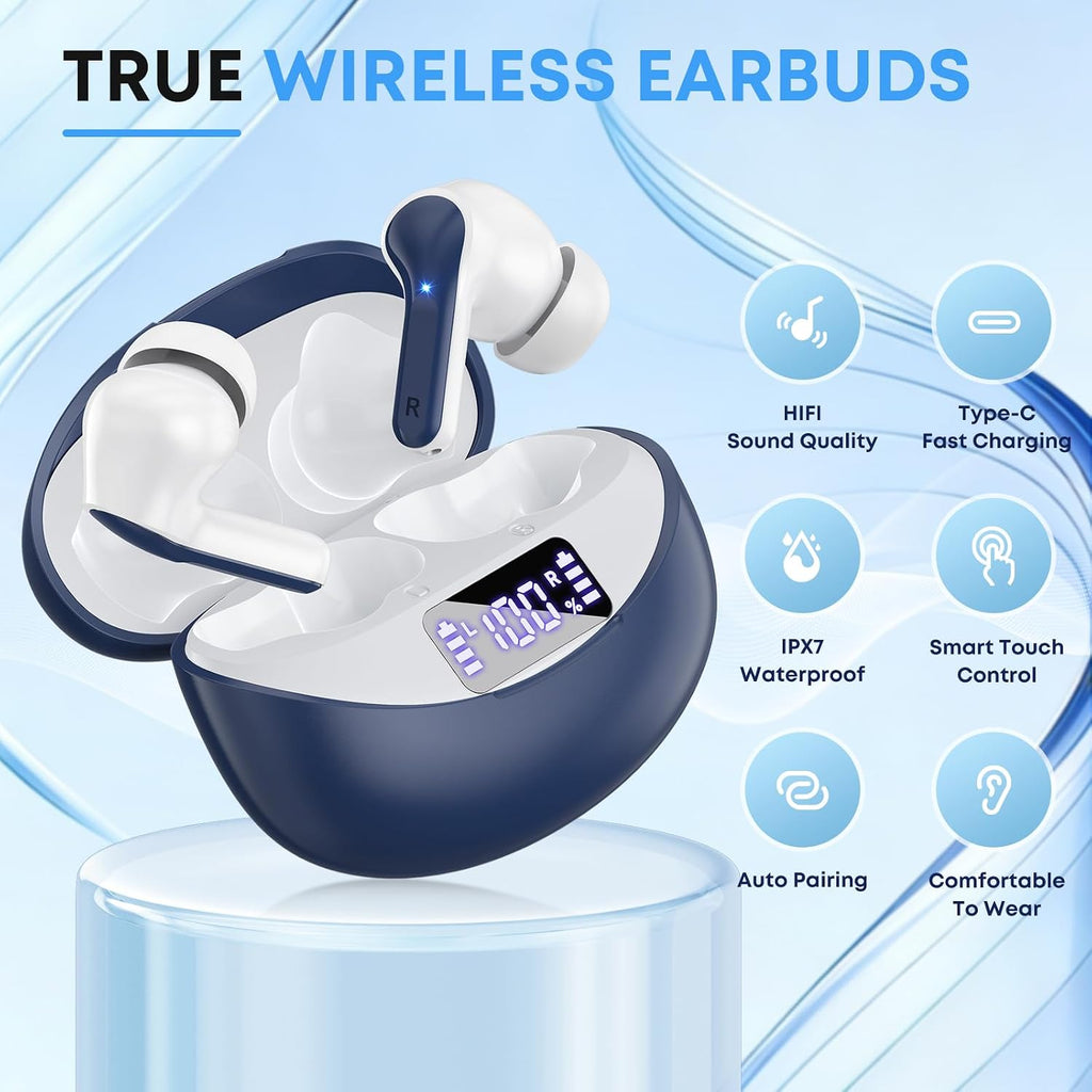 Wireless Earbuds, Bluetooth 5.4 Headphones HiFi Stereo/Crystal Clear, Black