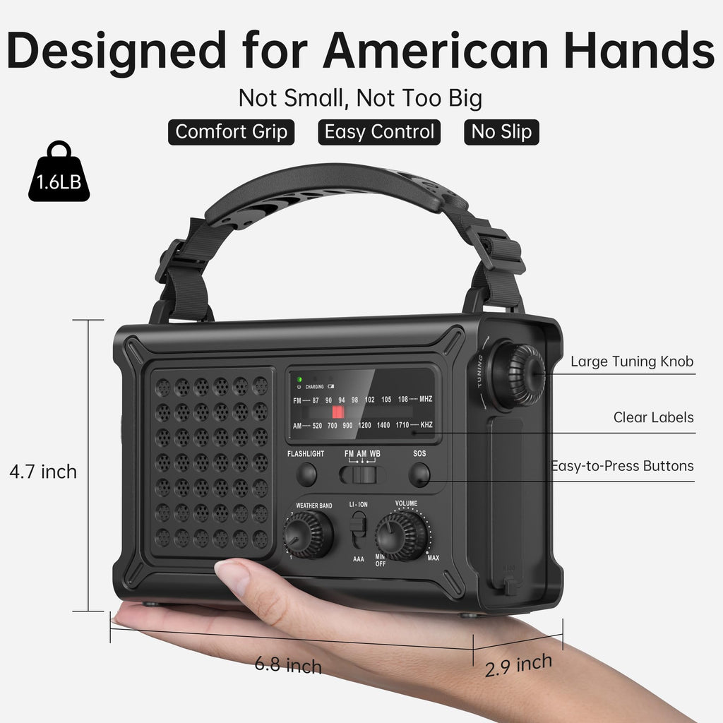 Solar Radio Emergency Hand Crank 12000mAh with Clear Signal