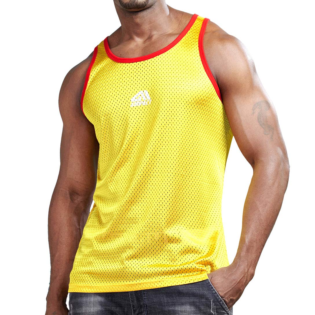 AIMPACT Mens Casual Basic Tank Tops Mesh Quick Dry Workout Running Sleeveless Shirts(Yellow S)-3