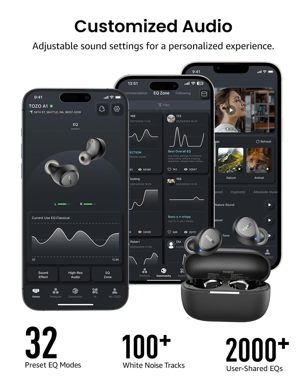 TOZO A1 Wireless Earbuds Bluetooth 5.3 Light Weight in Ear Headphones
