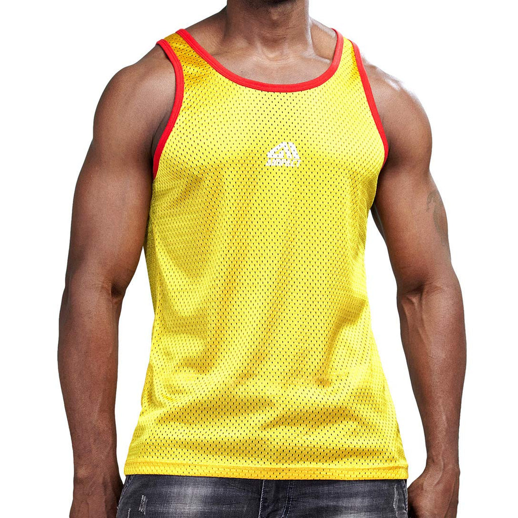 AIMPACT Mens Casual Basic Tank Tops Mesh Quick Dry Workout Running Sleeveless Shirts(Yellow S)-0