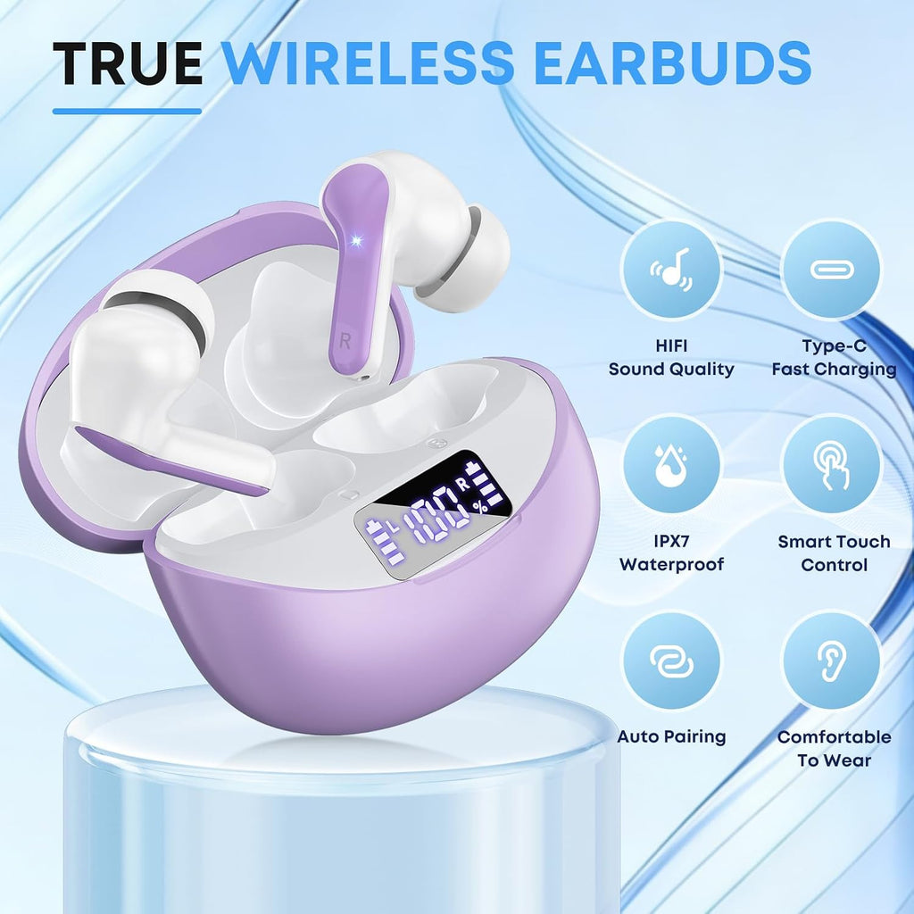 Wireless Earbuds, Bluetooth 5.4 Headphones HiFi Stereo/Crystal Clear, Black