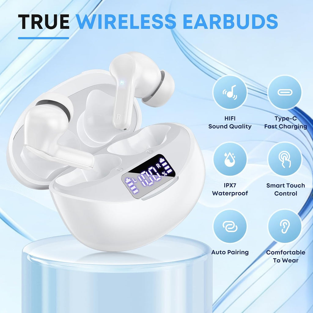 Wireless Earbuds, Bluetooth 5.4 Headphones HiFi Stereo/Crystal Clear, Black