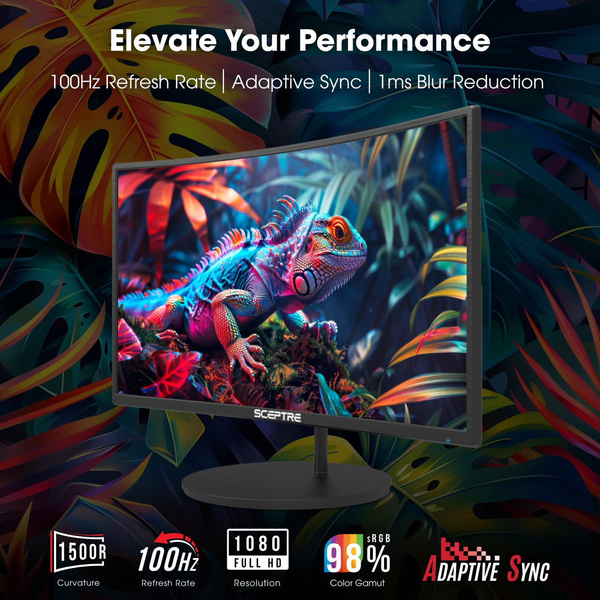 New! Sceptre Curved 24-inch Gaming Monitor 100Hz 1080p R1500 98% sRGB HDMI x2 VGA Build-in Speakers, VESA Wall Mount Machine Black 2026 (C248W-1920RN Series)