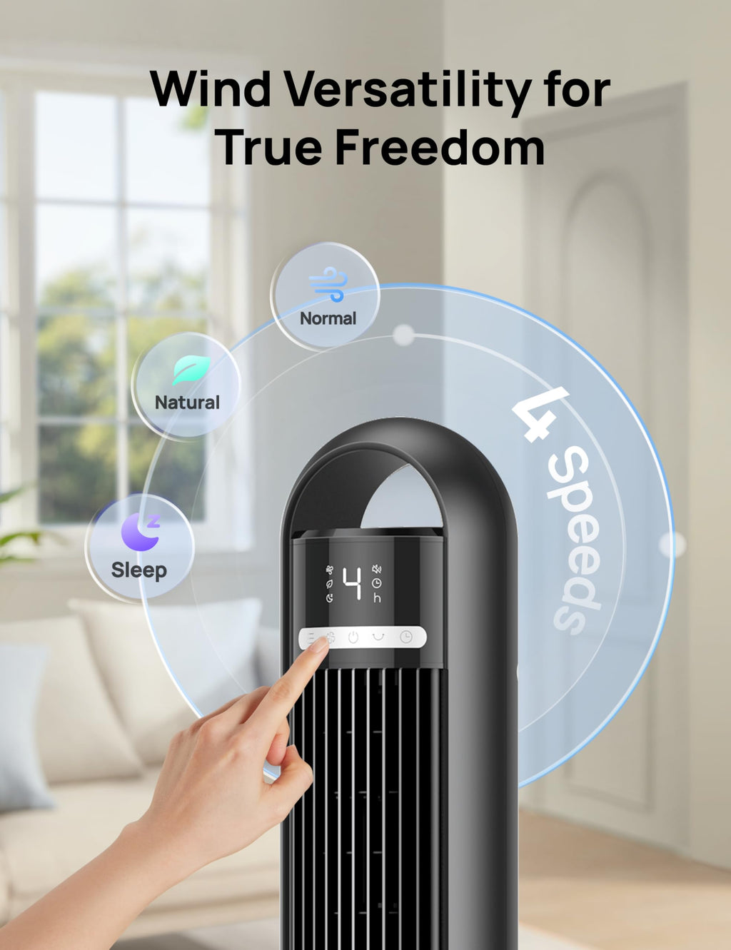 DREO Tower Fan for Bedroom, 28ft/s Velocity, Ultra Quiet Fan, 8 Speeds