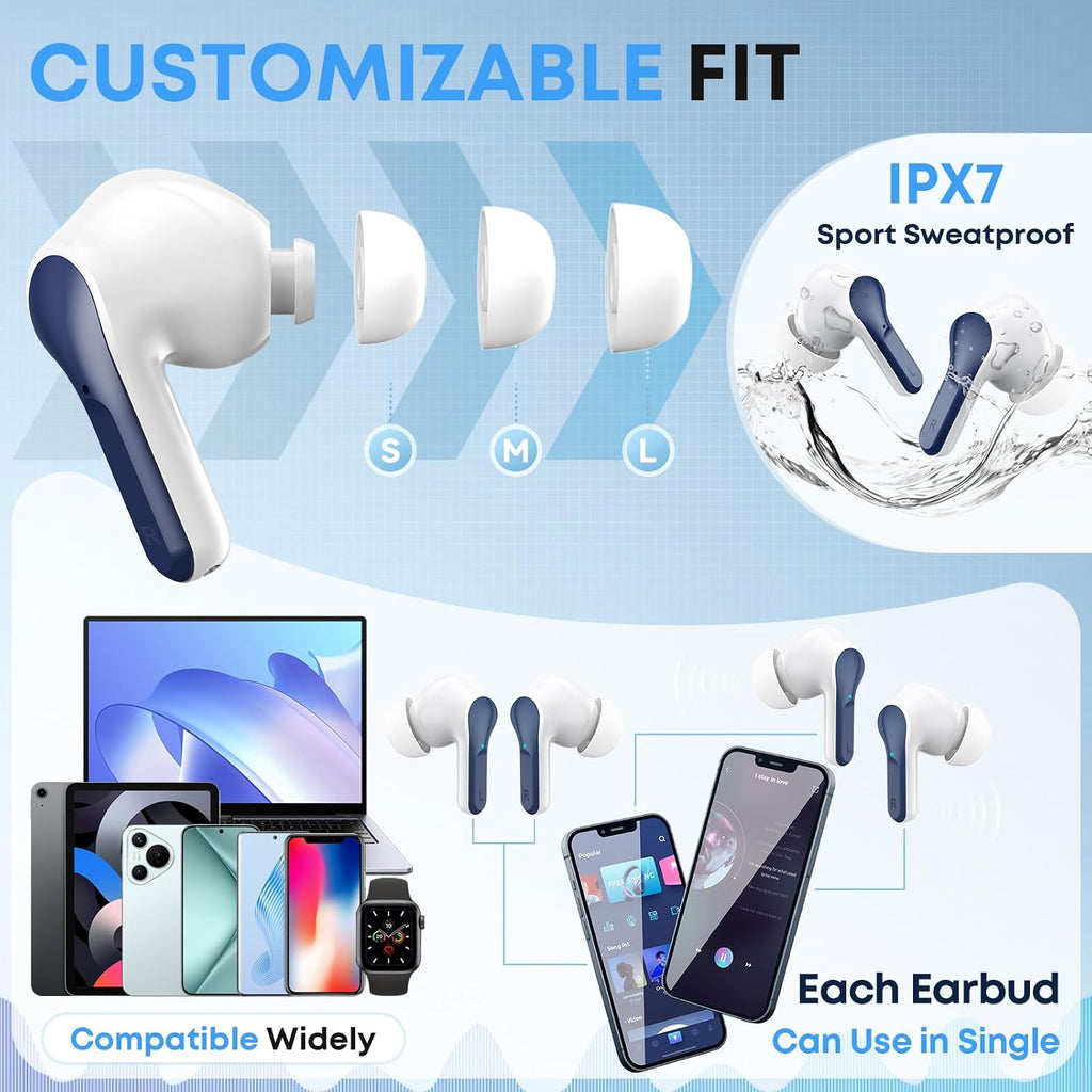 Wireless Earbuds, Bluetooth 5.4 Headphones HiFi Stereo/Crystal Clear, Black