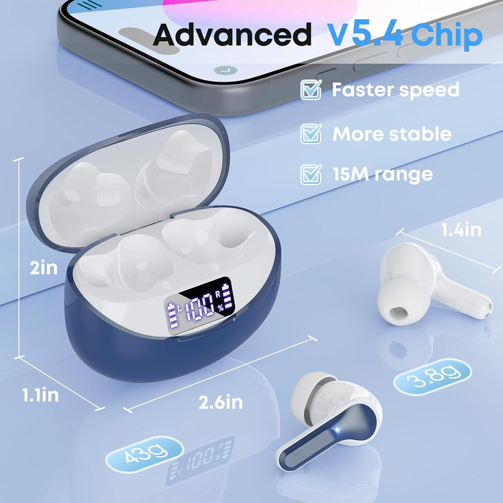 Wireless Earbuds, Bluetooth 5.4 Headphones HiFi Stereo/Crystal Clear, Black