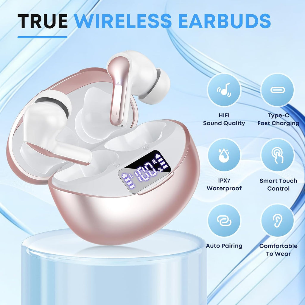 Wireless Earbuds, Bluetooth 5.4 Headphones HiFi Stereo/Crystal Clear, Black