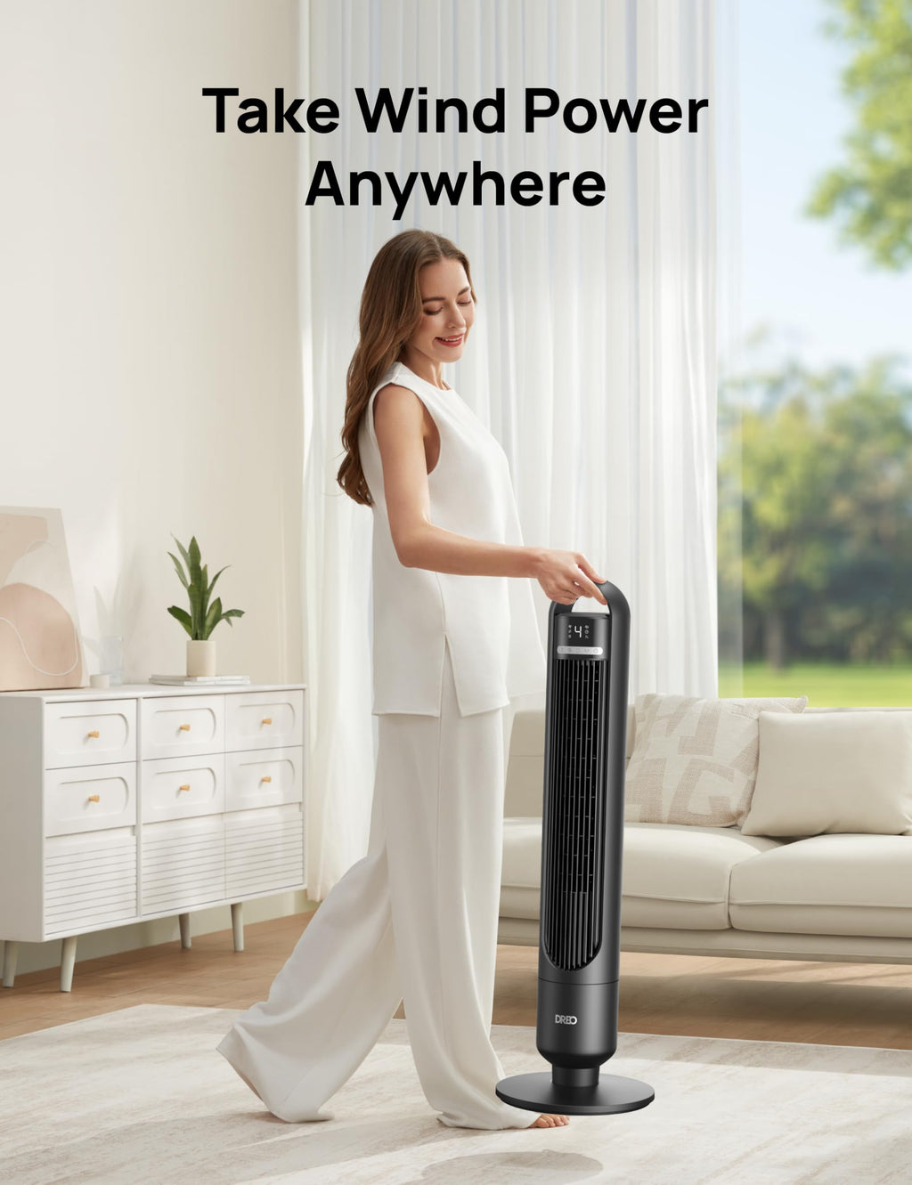 DREO Tower Fan for Bedroom, 28ft/s Velocity, Ultra Quiet Fan, 8 Speeds