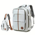 Travel Backpack with Airline-Approved Laptop Compartment and Shoes Compartment - Silver Gray and Chest Bag-0
