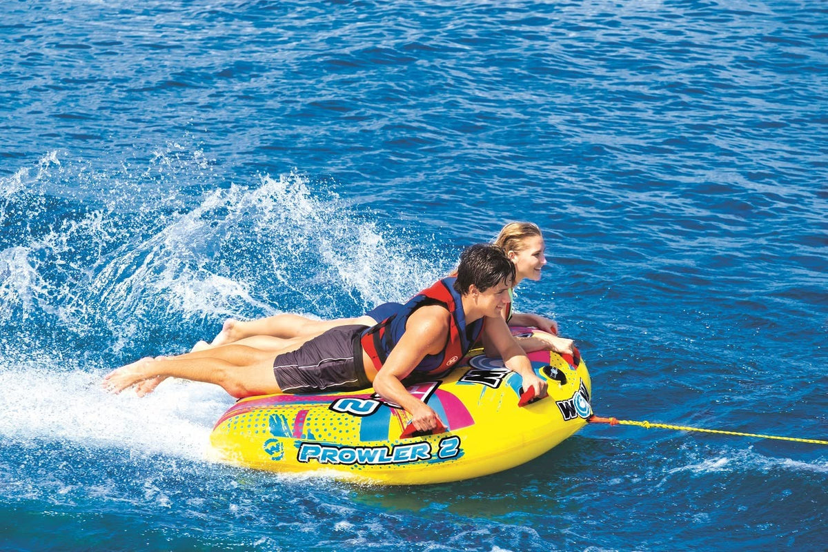 WOW Watersports Prowler Towable 2 Person 2P Starter Kit with 12V Pump and 2K Tow Rope