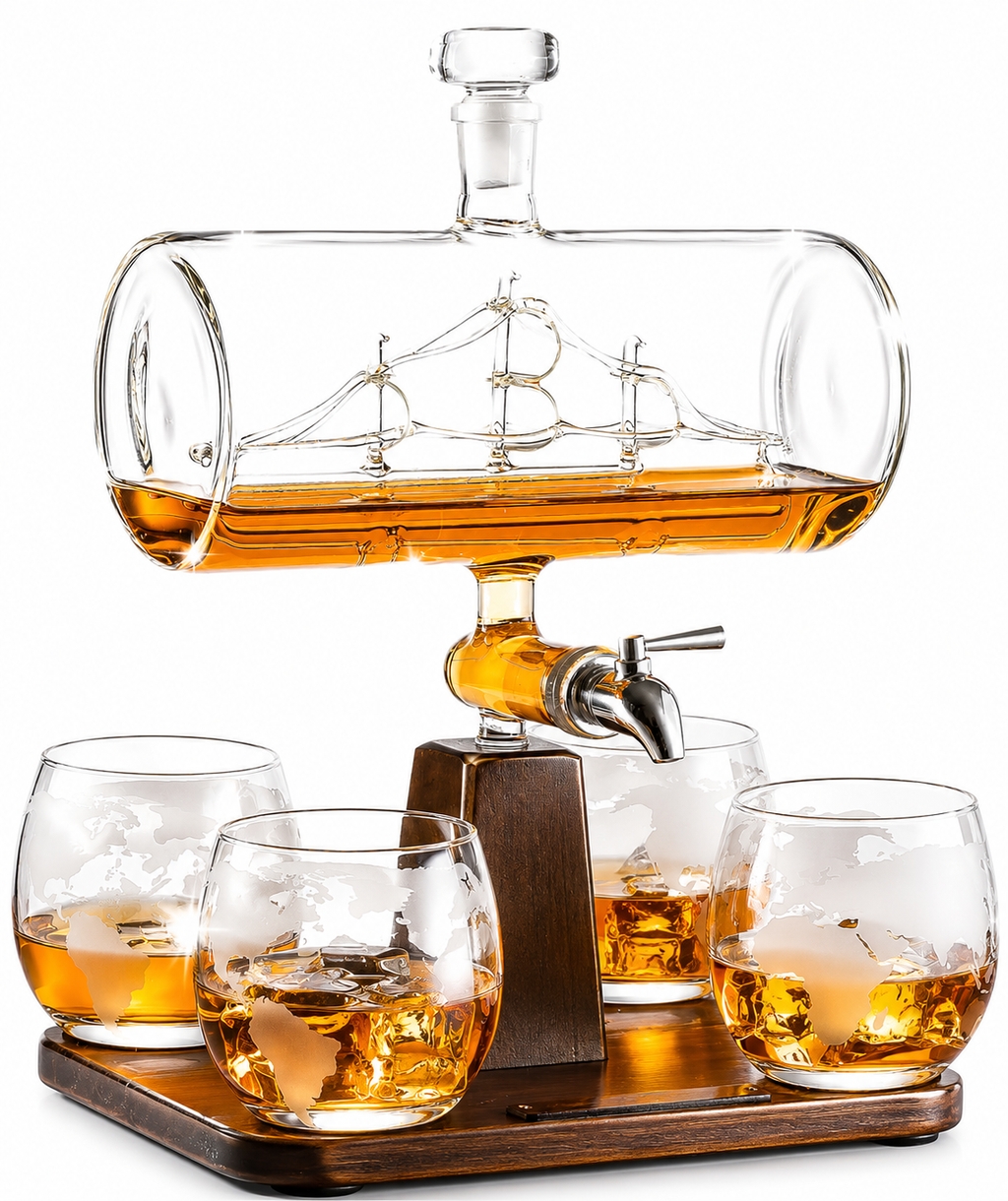 Antique Ship Decanter Set Premium Barware Gift Elegant Drinkware Collection-0