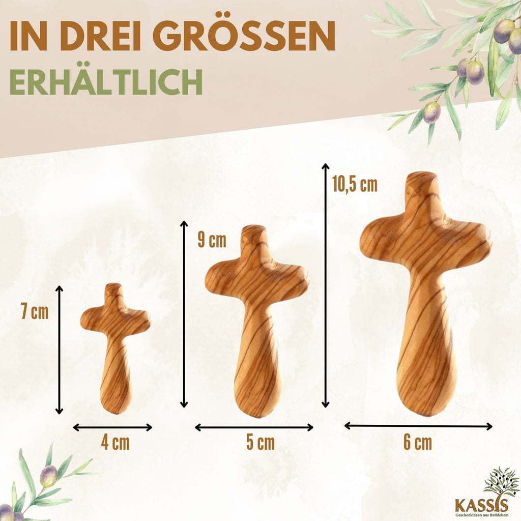 Kreuz Handschmeichler aus Olivenholz | Kleines Handkreuz als Glücksbringer & Geschenk zur Taufe, Kommunion oder Trost-2