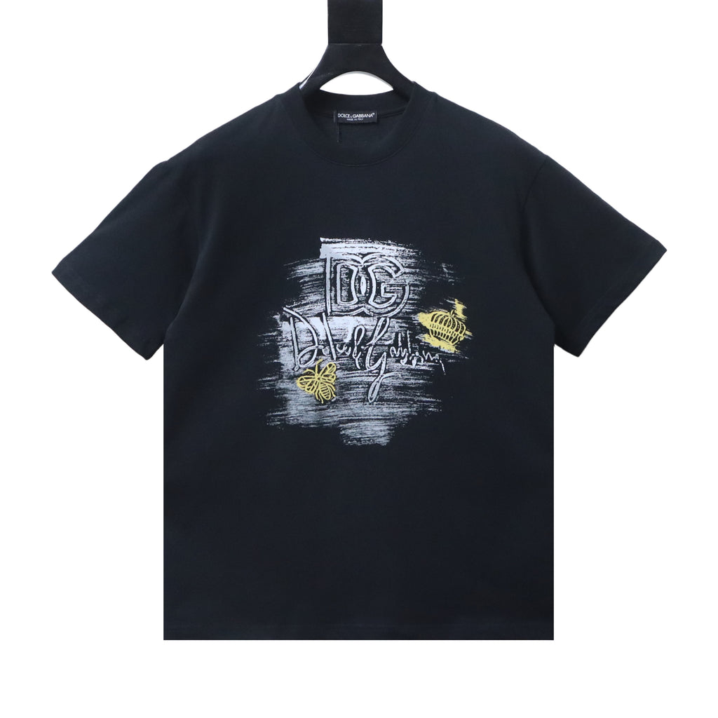 Svart Dolce & Gabbana T-shirt med illustrerat tryck framifrån