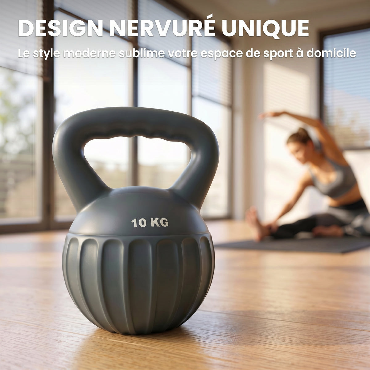 Kettlebell 10 kg, Haltère avec Poignée Antidérapante, Haltère à Boule, Musculation, Entraînement, pour Gym, Gris