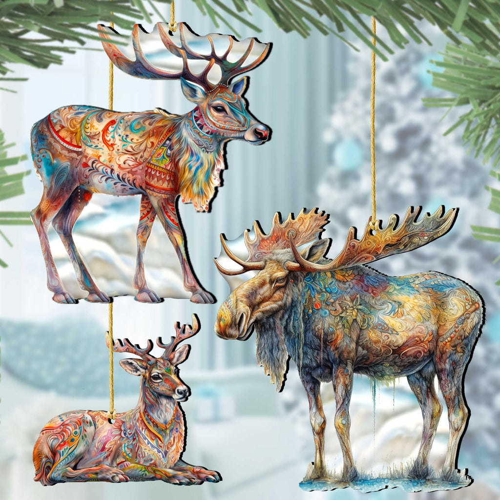 Alaska Reindeer & Moose Wooden Christmas Ornaments – Set of 3 – 8091134-S3-0