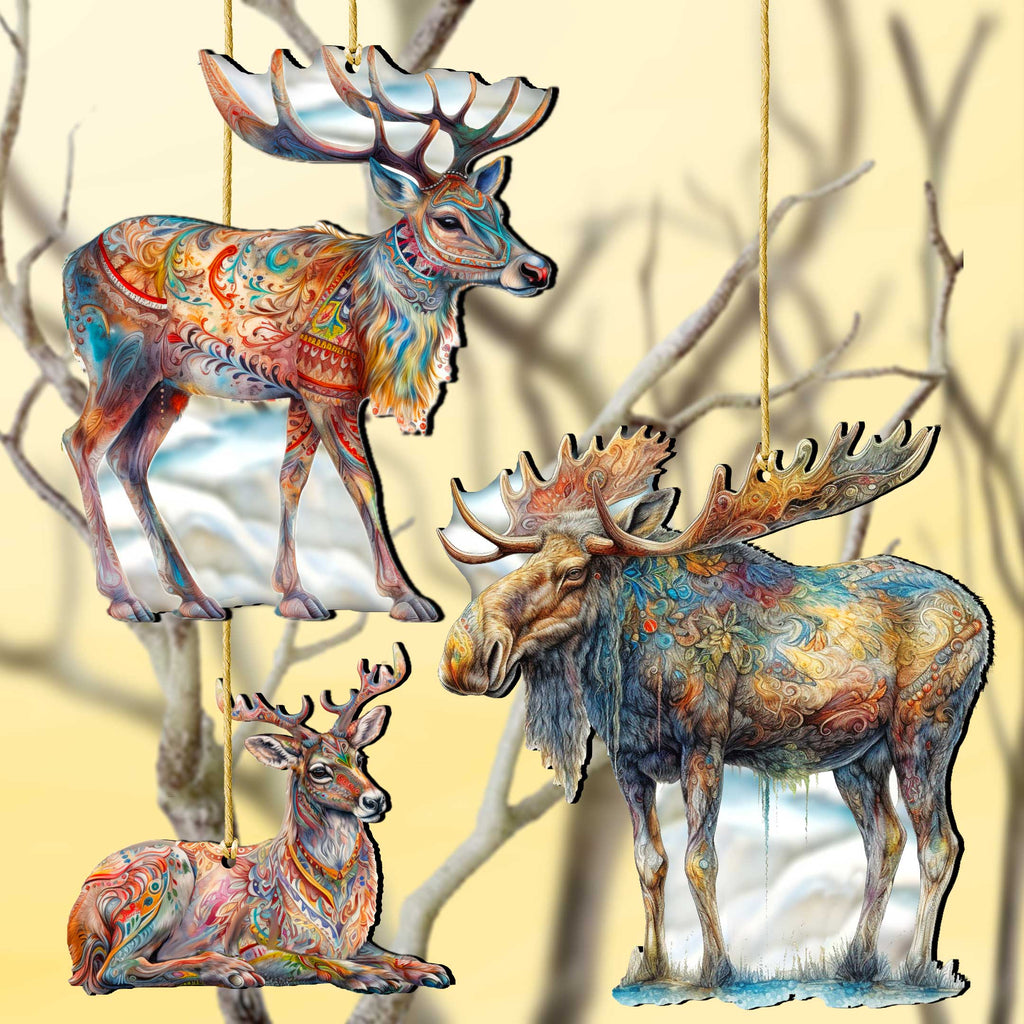 Alaska Reindeer & Moose Wooden Christmas Ornaments – Set of 3 – 8091134-S3-2