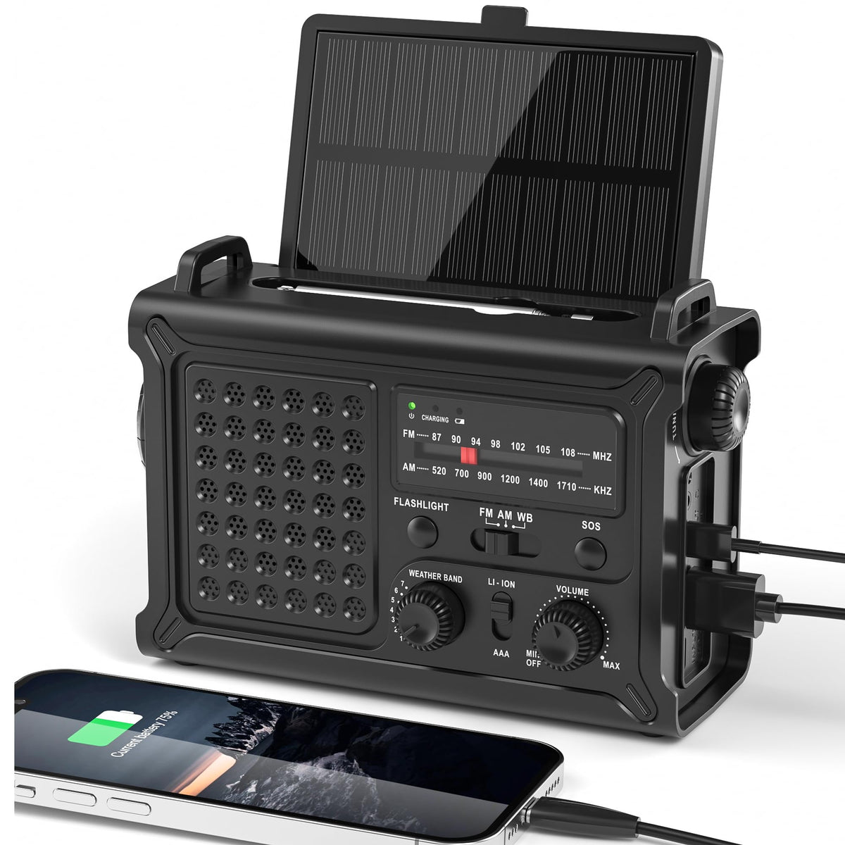 Solar Radio Emergency Hand Crank 12000mAh with Clear Signal