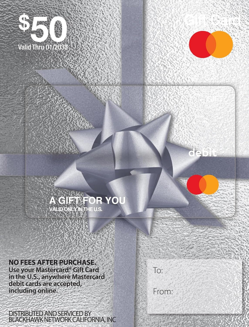 MasterCard Physical Gift Card -$50 (plus $4.95 Purchase Fee)