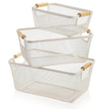 White Mesh Storage Basket with Wooden Handles-0
