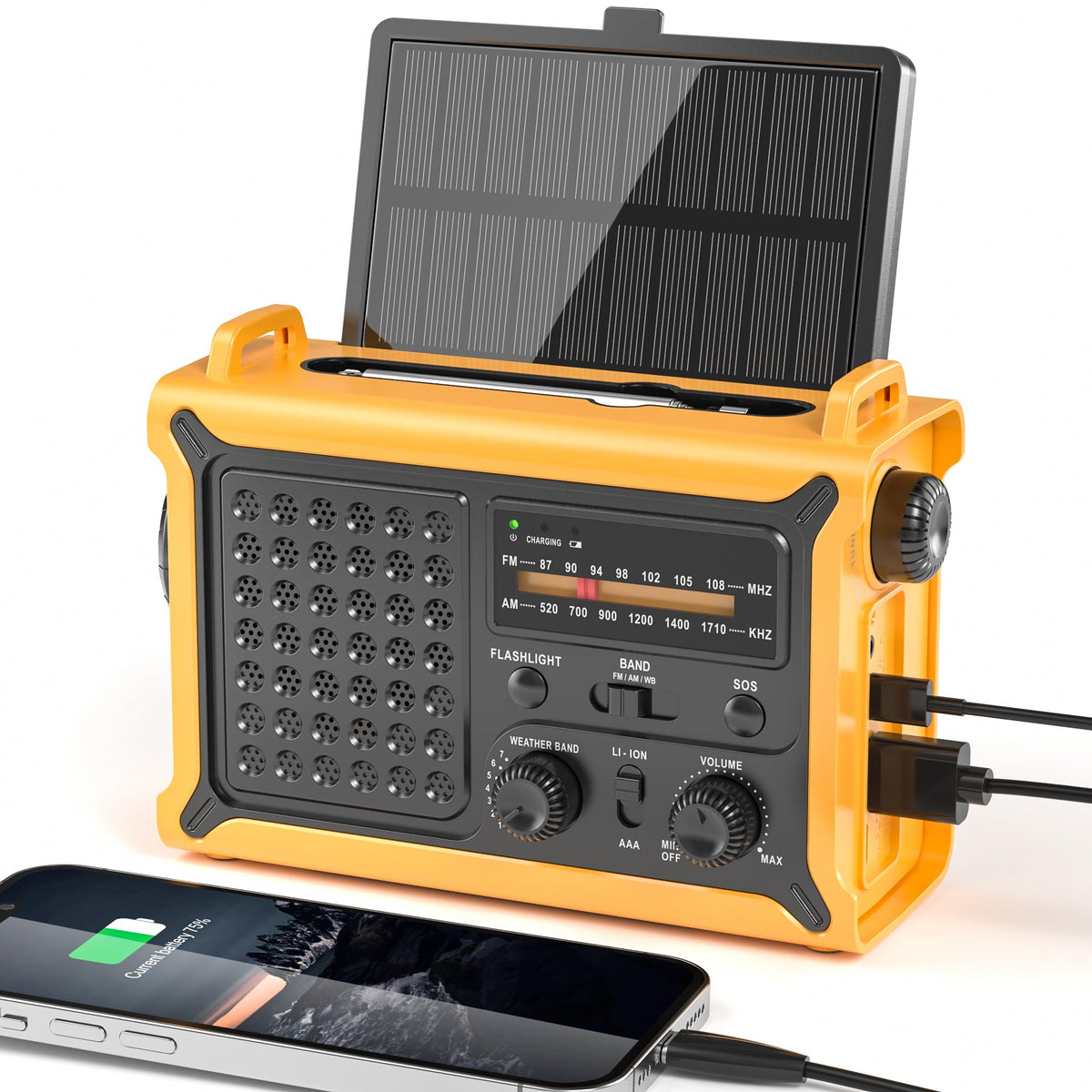 Solar Radio Emergency Hand Crank 12000mAh with Clear Signal