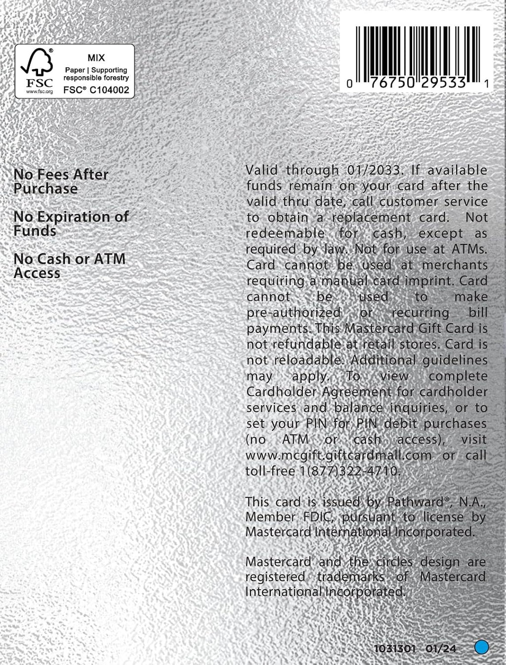 MasterCard Physical Gift Card -$50 (plus $4.95 Purchase Fee)