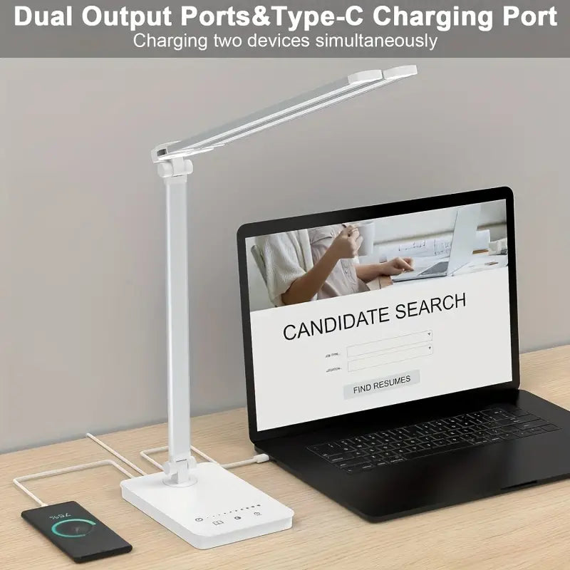 Adjustable Folding Desk Lamp for Home Office - Modern Double-Arm LED Banker Lamp, White-2