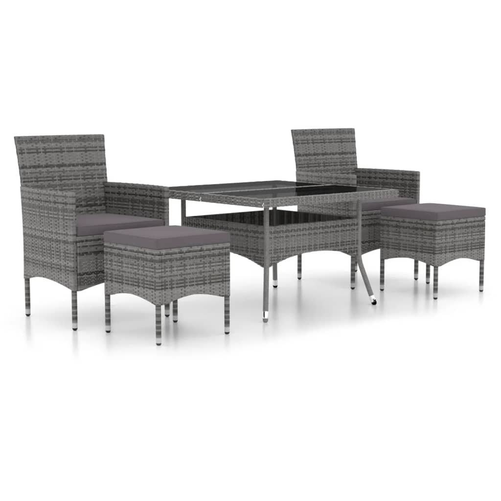 NNEVL 5 Piece Garden Dining Set Poly Rattan and Tempered Glass Grey-1