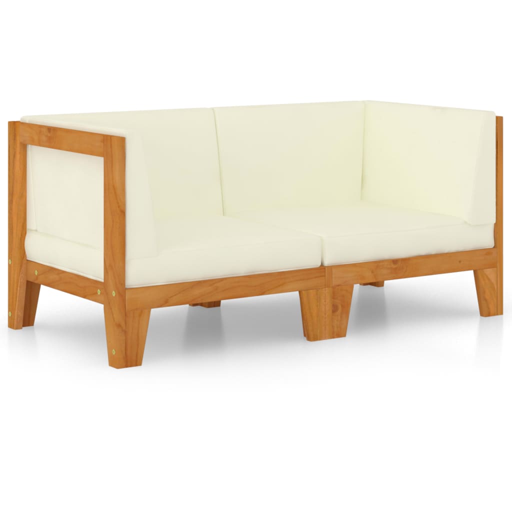 NNEVL 2-Seater Sofa with Cream White Cushions Solid Acacia Wood-1