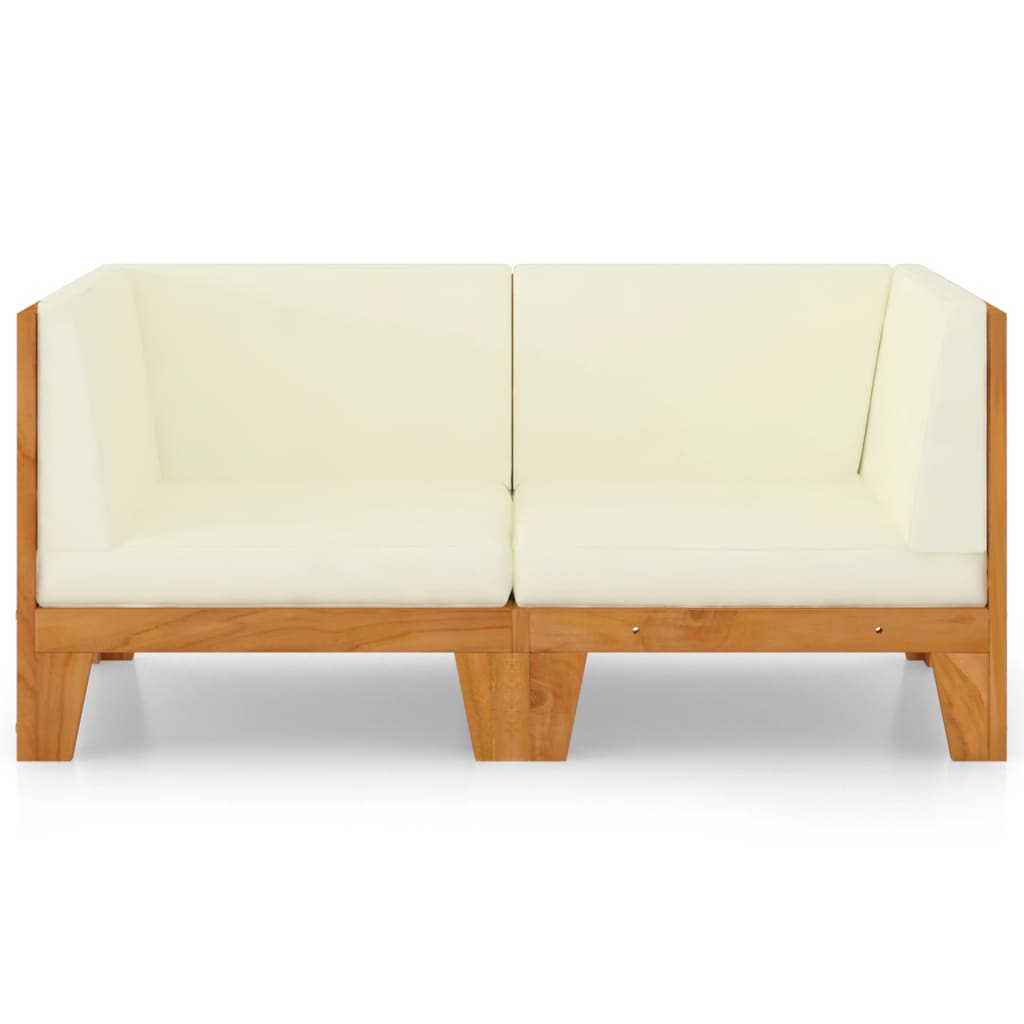 NNEVL 2-Seater Sofa with Cream White Cushions Solid Acacia Wood-2