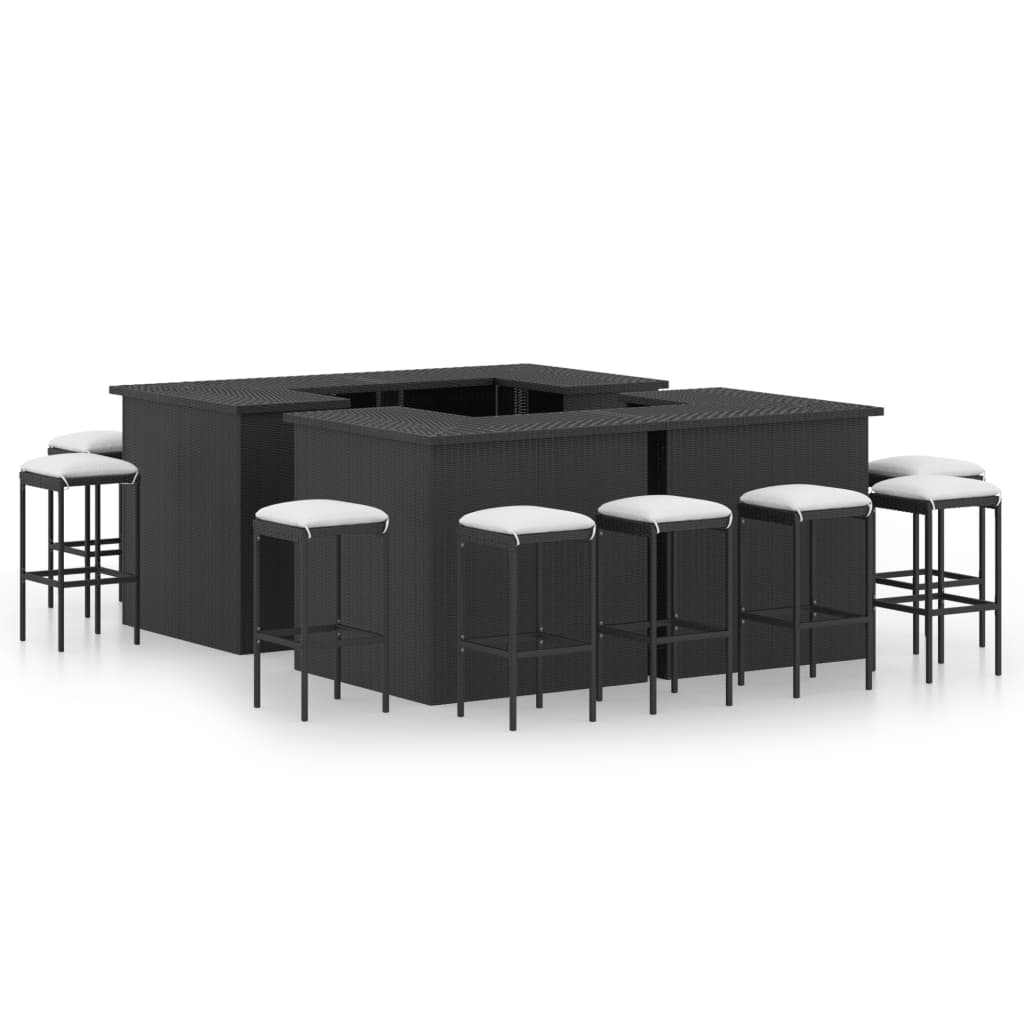 NNEVL 16 Piece Garden Bar Set with Cushions Poly Rattan Black-0