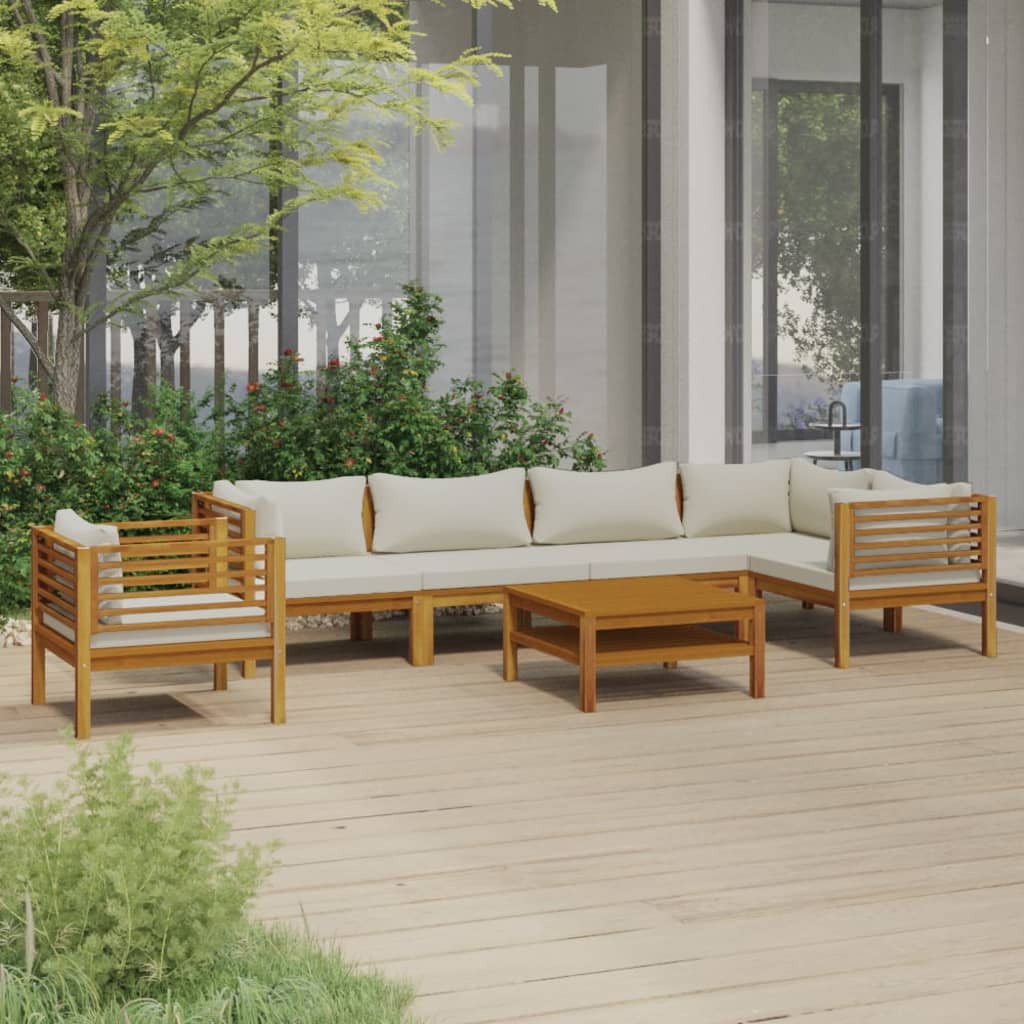 NNEVL 7 Piece Garden Lounge Set with Cream Cushion Solid Acacia Wood-0
