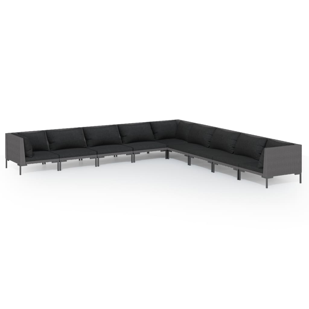 NNEVL 9 Piece Garden Lounge Set with Cushions Poly Rattan Dark Grey-1