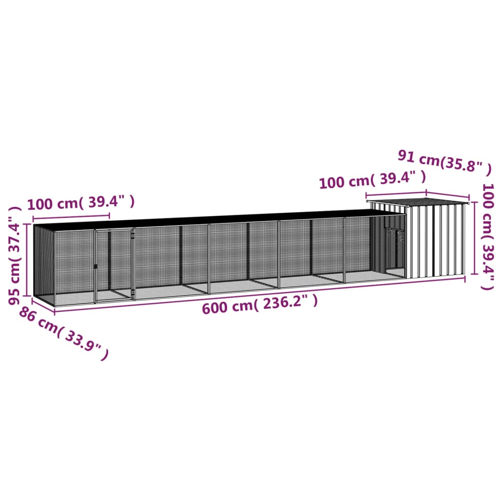 NNEVL Chicken Cage Anthracite 600x91x100 cm Galvanised Steel-4