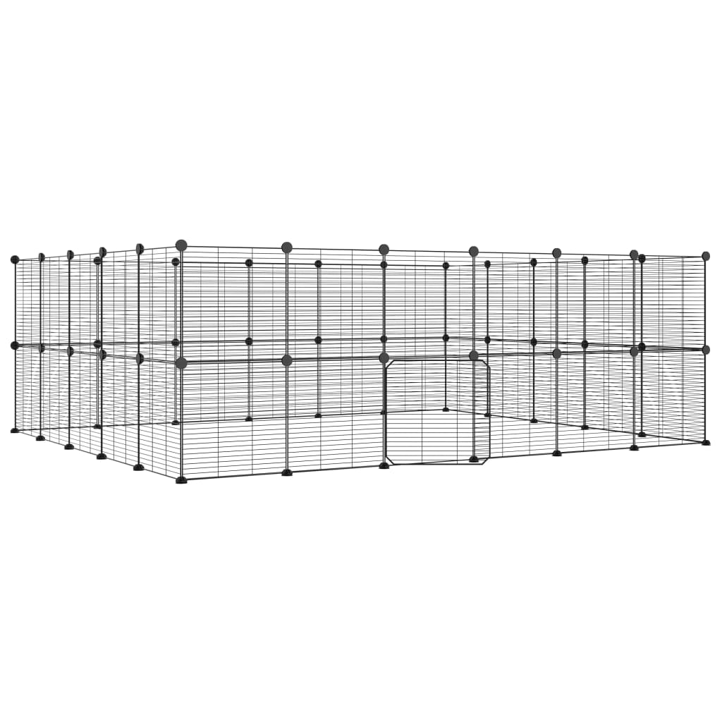 NNEVL 44-Panel Pet Cage with Door Black 35x35 cm Steel-1